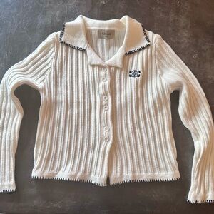 Celine White Ribbed Cardigan with Black Accents